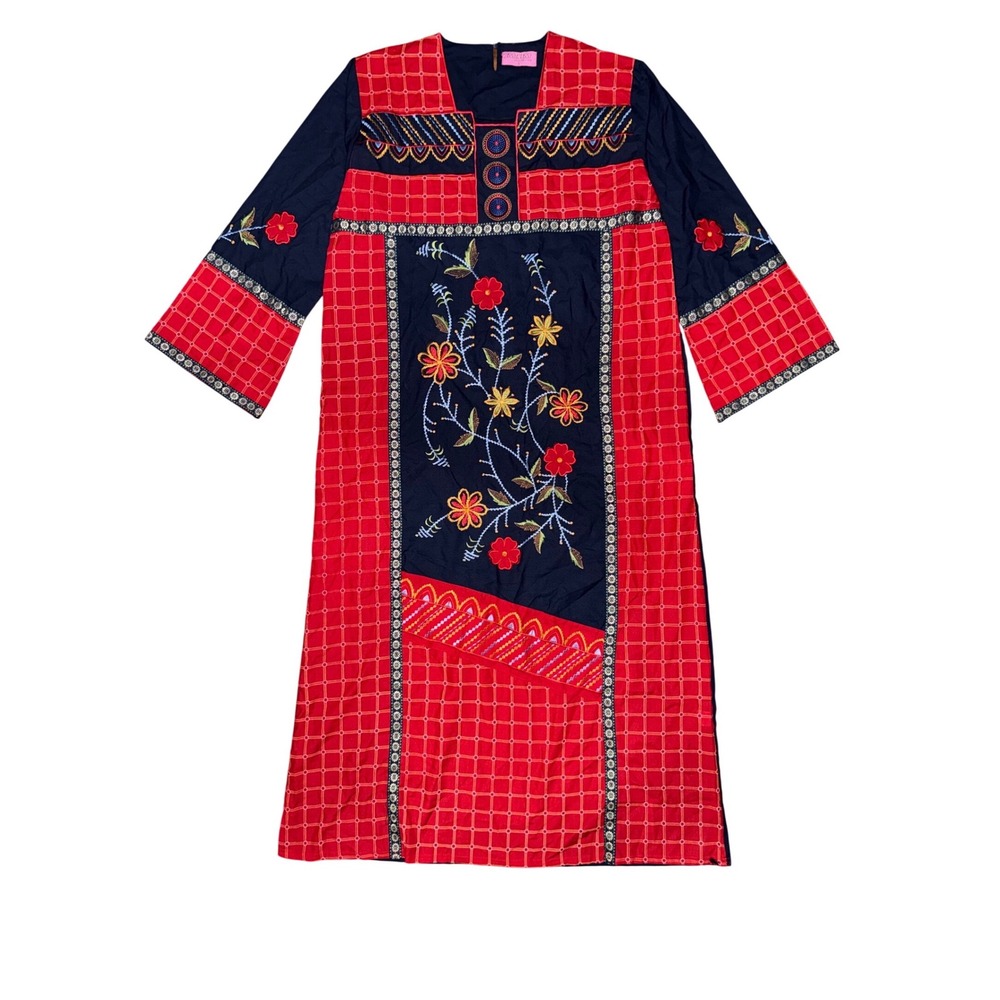 MSM Floral Embroidered Boho Maxi Dress Cottagecore Indie Retro Folk Whimsy